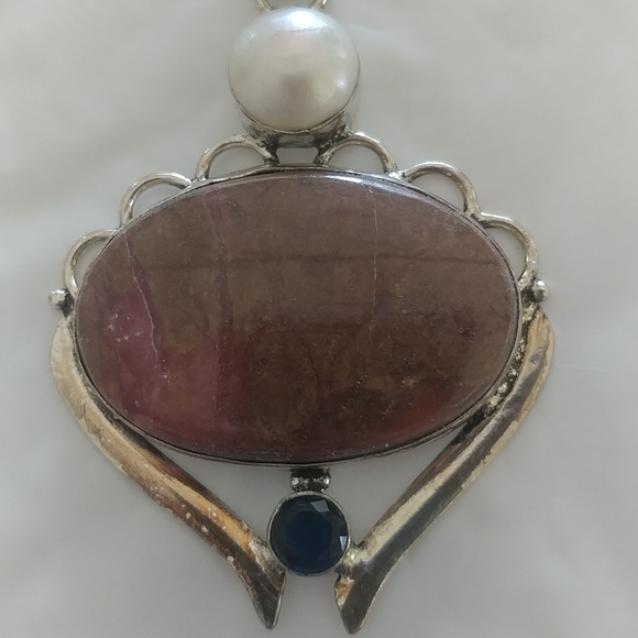 Rhodonite, Pearl, Iolite Pendant - Picture 3 of 3